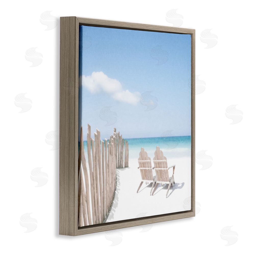 Noah Bay Minimal Beach Chairs View Brown Floating Frame Canvas Wall Art Print