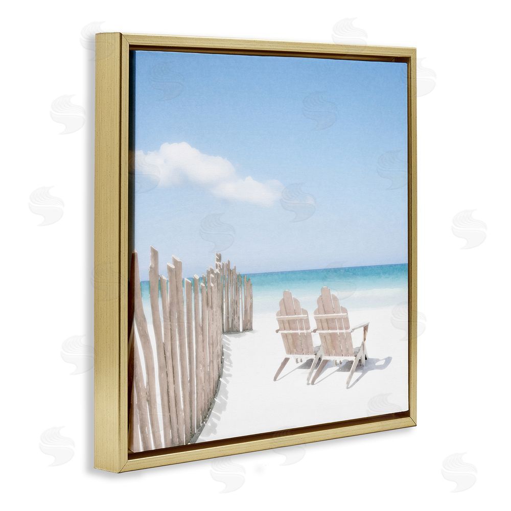 Noah Bay Minimal Beach Chairs View Gold Floating Frame Canvas Wall Art Print