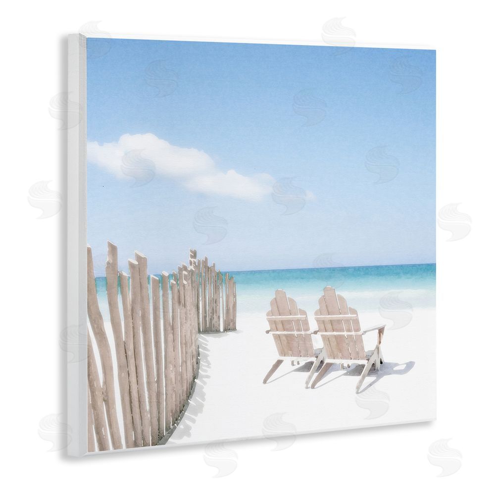 Noah Bay Minimal Beach Chairs View Wooden Wall Plaque Art Print