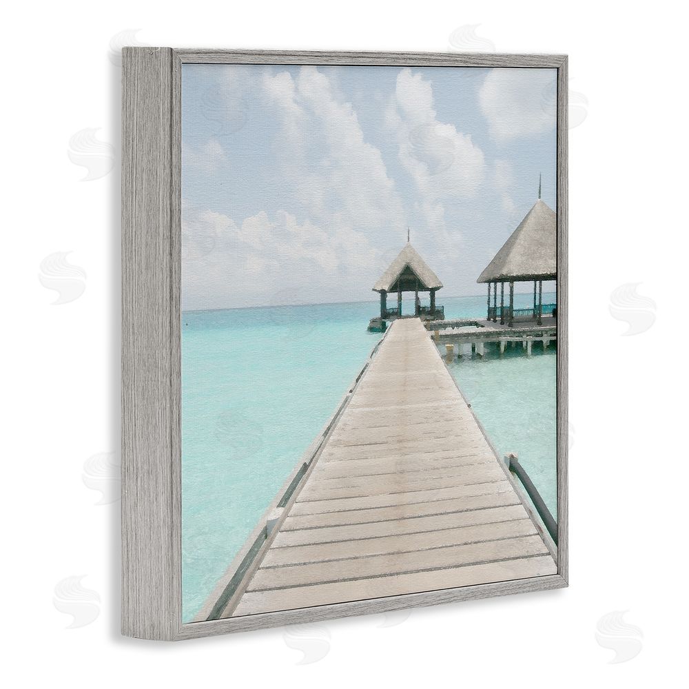 Noah Bay Tropical Beach Pier Gray Framed Glicee Wall Art Print