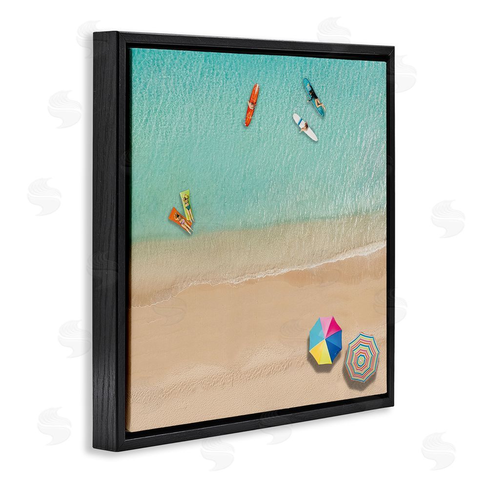 Katrina Craven Beachgoers Aerial View Black Floating Frame Canvas Wall Art Print