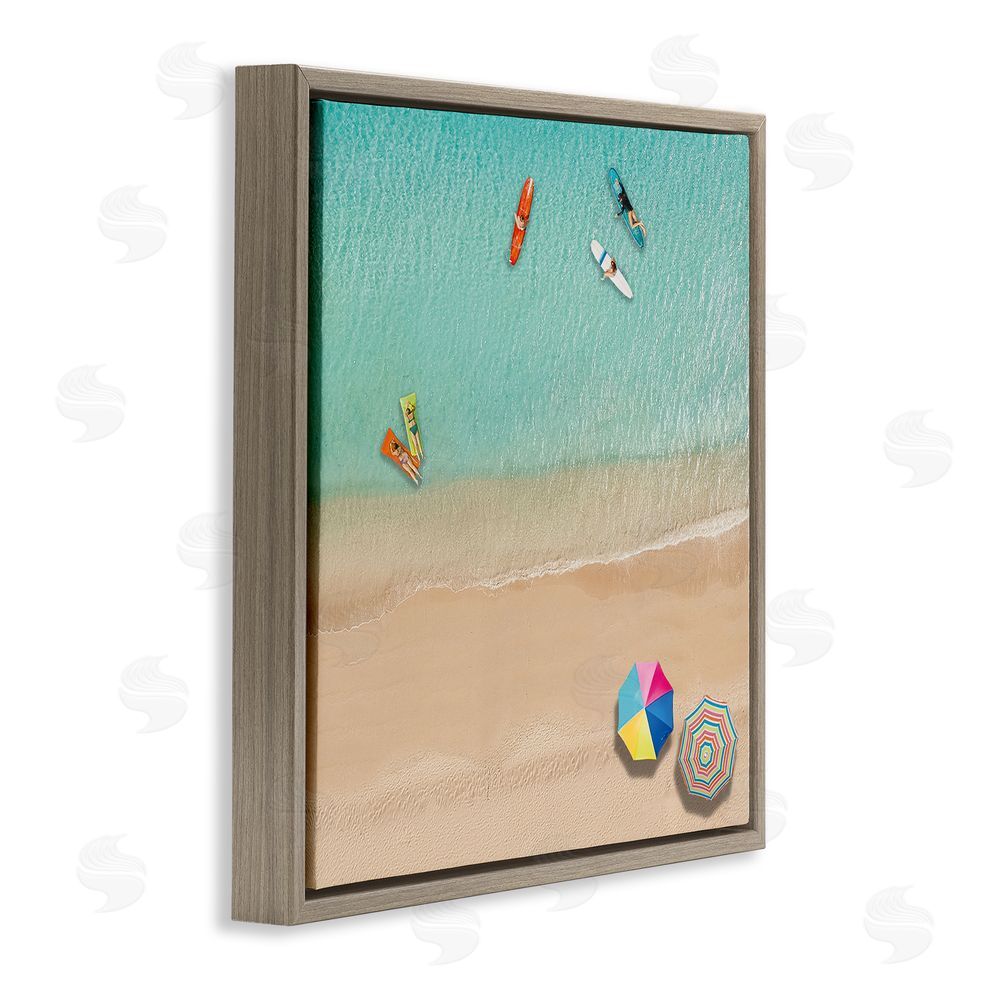 Katrina Craven Beachgoers Aerial View Brown Floating Frame Canvas Wall Art Print