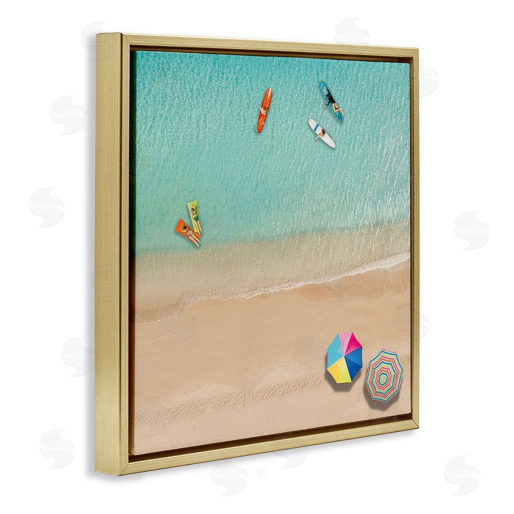 Katrina Craven Beachgoers Aerial View Gold Floating Frame Canvas Wall Art Print