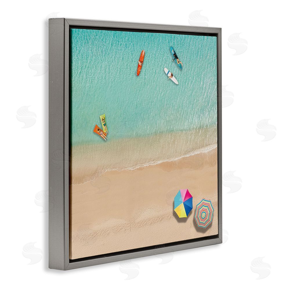 Katrina Craven Beachgoers Aerial View Gray Floating Frame Canvas Wall Art Print