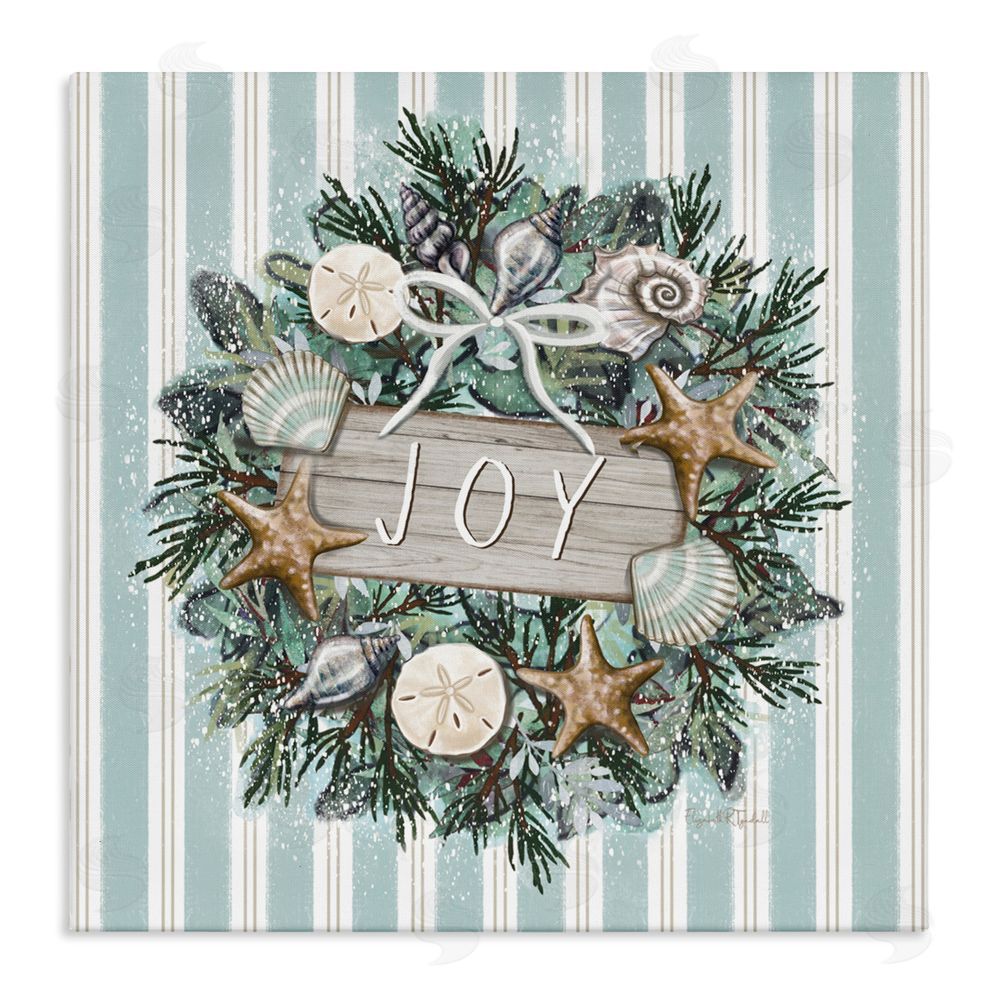 Elizabeth Tyndall Nautical Winter Wreath Stretched Canvas Wall Art Print