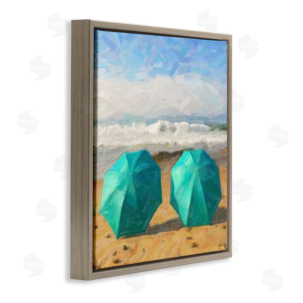 Graffitee Studios Beach Umbrella Duo Brown Floating Frame Canvas Wall Art Print