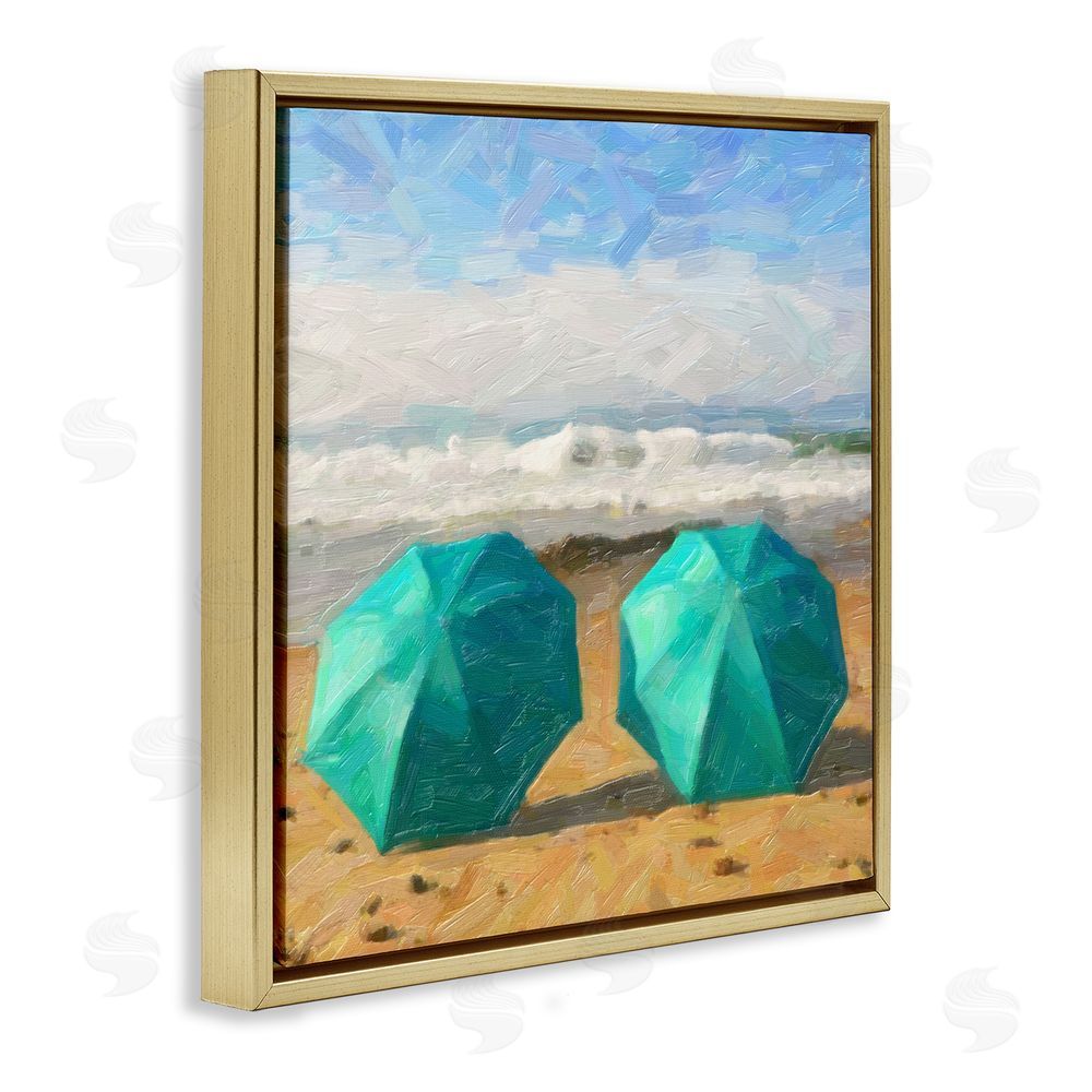 Graffitee Studios Beach Umbrella Duo Gold Floating Frame Canvas Wall Art Print