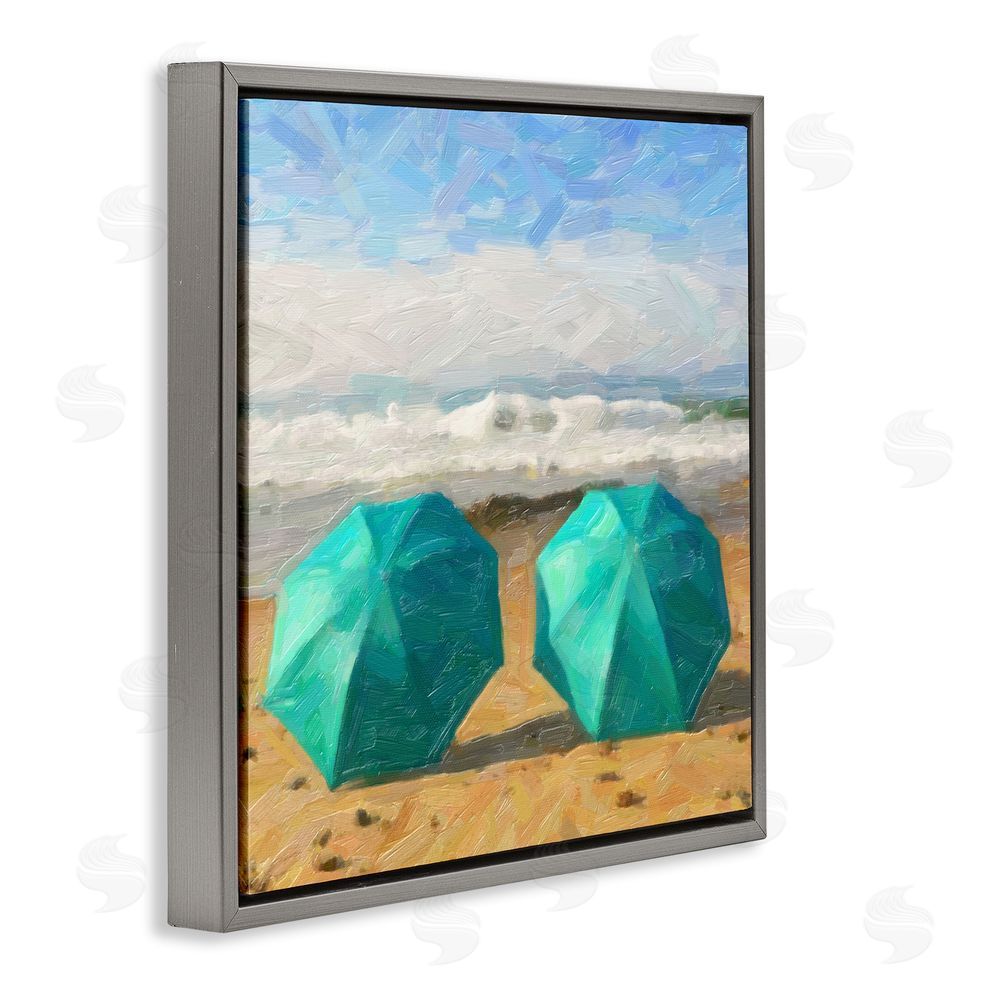 Graffitee Studios Beach Umbrella Duo Gray Floating Frame Canvas Wall Art Print
