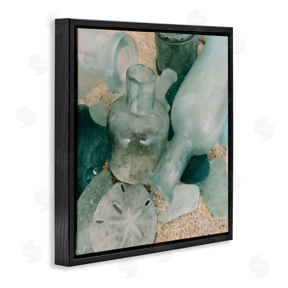 Graffitee Studios Nautical Glass Bottles Black Floating Frame Canvas Wall Art Print