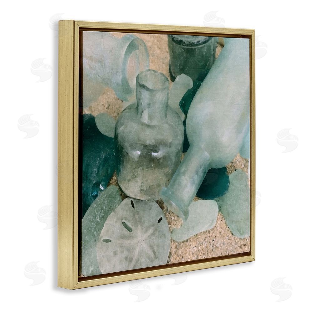 Graffitee Studios Nautical Glass Bottles Gold Floating Frame Canvas Wall Art Print