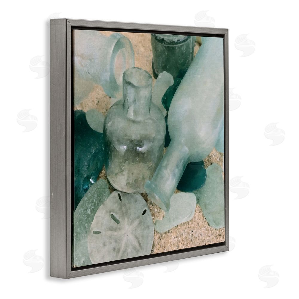 Graffitee Studios Nautical Glass Bottles Gray Floating Frame Canvas Wall Art Print