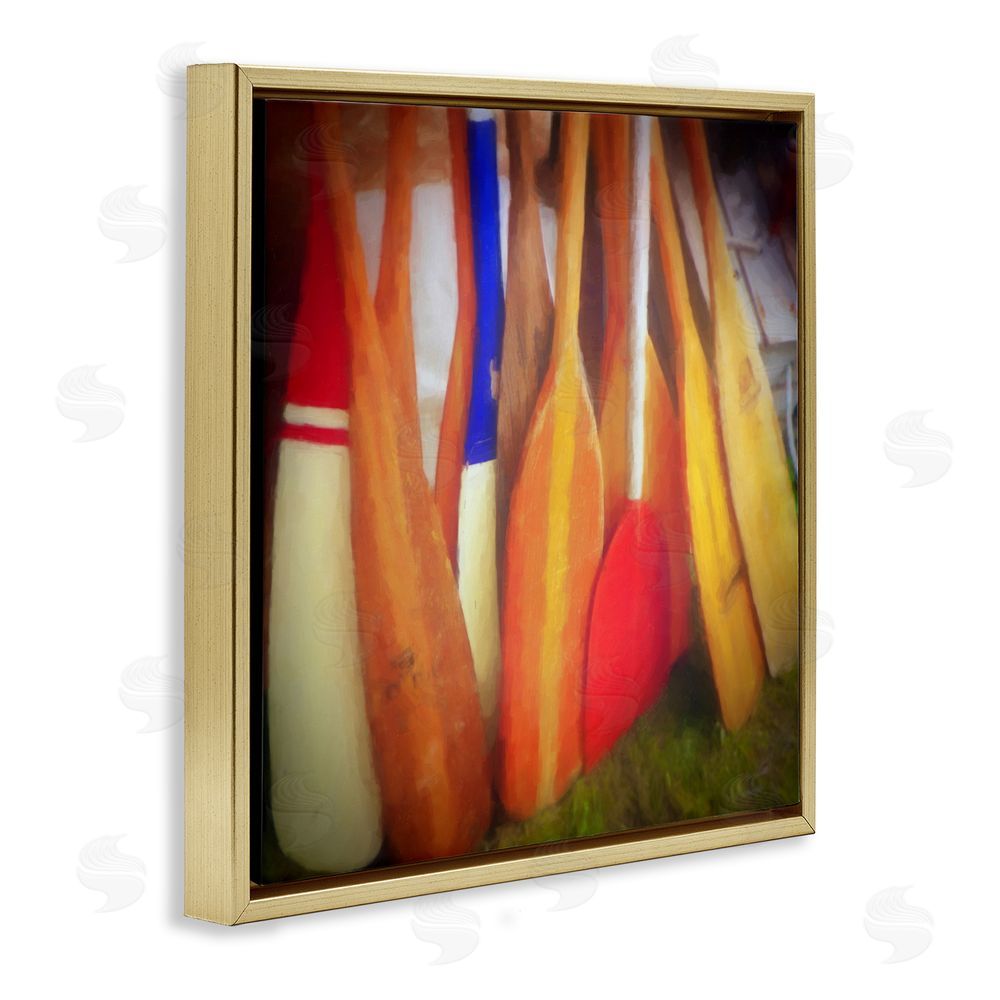 Graffitee Studios Nautical Boating Oars Gold Floating Frame Canvas Wall Art Print