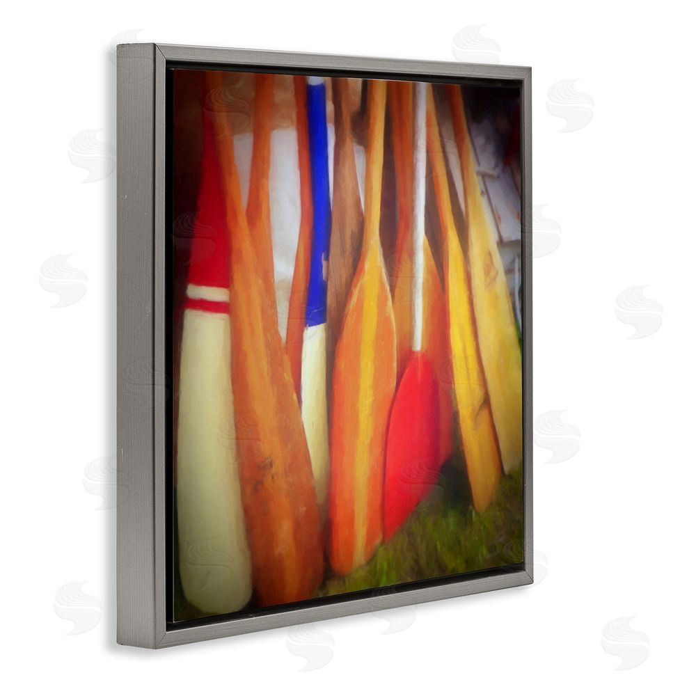 Graffitee Studios Nautical Boating Oars Gray Floating Frame Canvas Wall Art Print