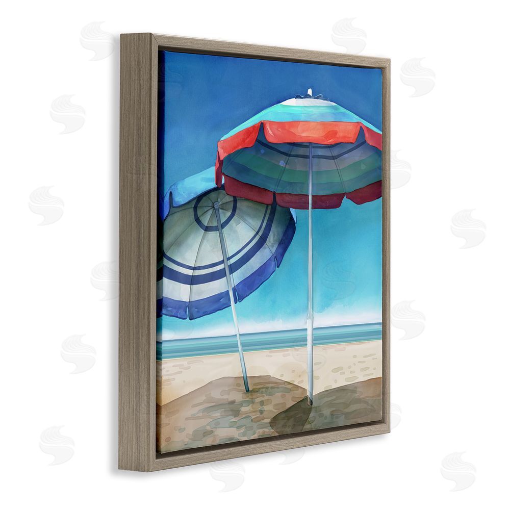 Mauro Devereaux Beach Umbrella Shadows Brown Floating Frame Canvas Wall Art Print