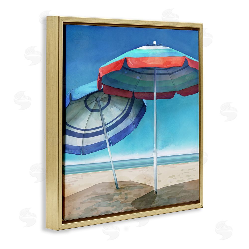 Mauro Devereaux Beach Umbrella Shadows Gold Floating Frame Canvas Wall Art Print
