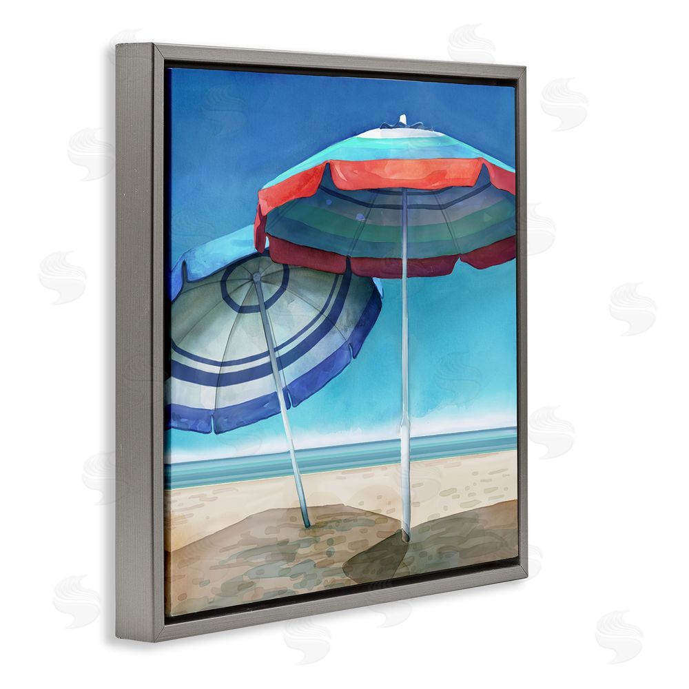 Mauro Devereaux Beach Umbrella Shadows Gray Floating Frame Canvas Wall Art Print