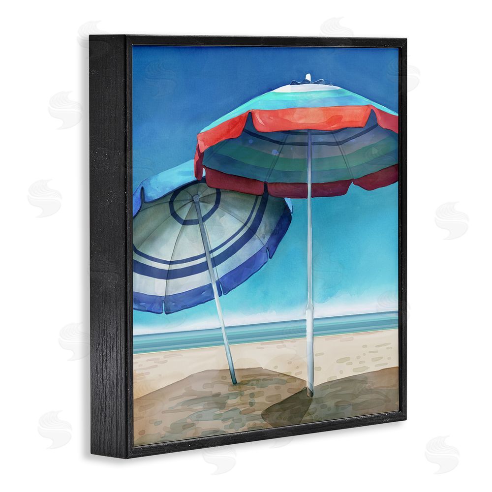 Mauro Devereaux Beach Umbrella Shadows Black Framed Glicee Wall Art Print