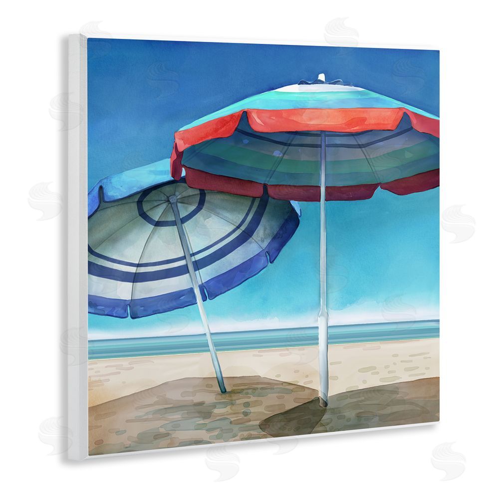 Mauro Devereaux Beach Umbrella Shadows Wooden Wall Plaque Art Print
