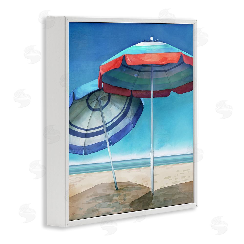 Mauro Devereaux Beach Umbrella Shadows White Framed Glicee Wall Art Print