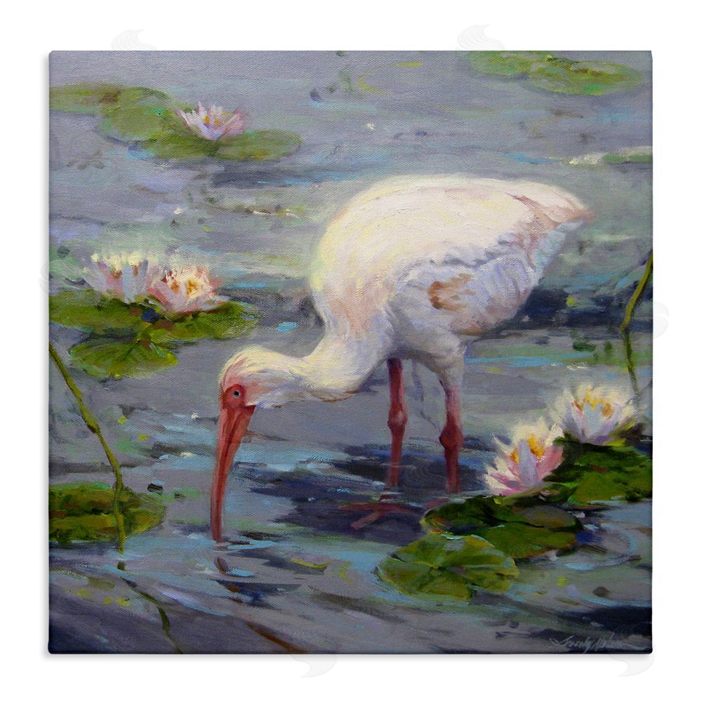 Sandy Nelson Water Bird with Pond Lilies Stretched Canvas Wall Art Print