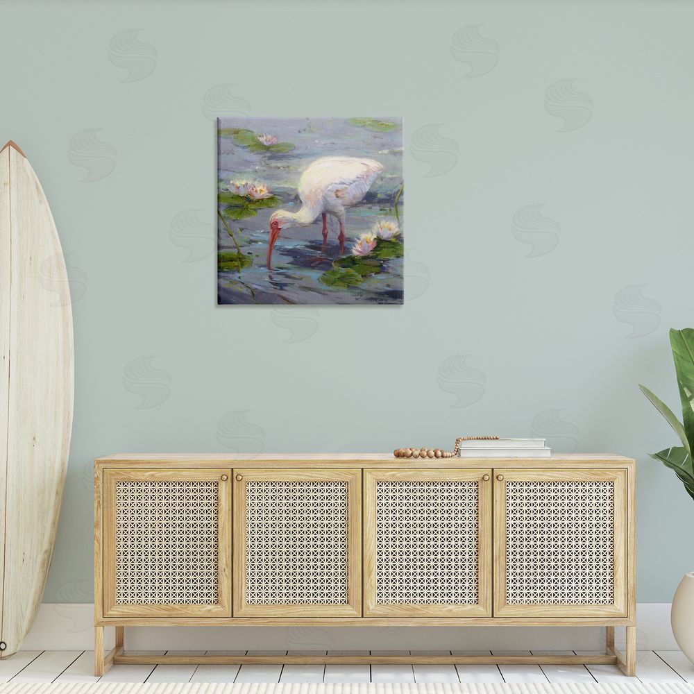 Sandy Nelson Water Bird with Pond Lilies Canvas Wall Art in Room