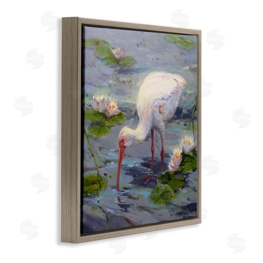 Sandy Nelson Water Bird with Pond Lilies Brown Floating Frame Canvas Wall Art Print