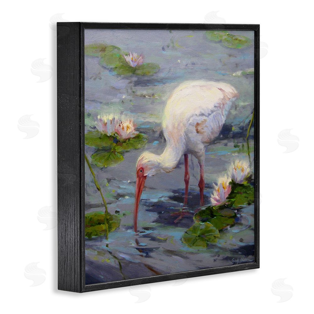 Sandy Nelson Water Bird with Pond Lilies Black Framed Glicee Wall Art Print