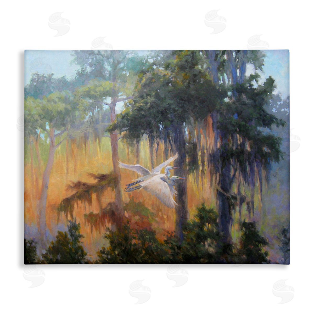 Sandy Nelson Flying Egrets in Forest
