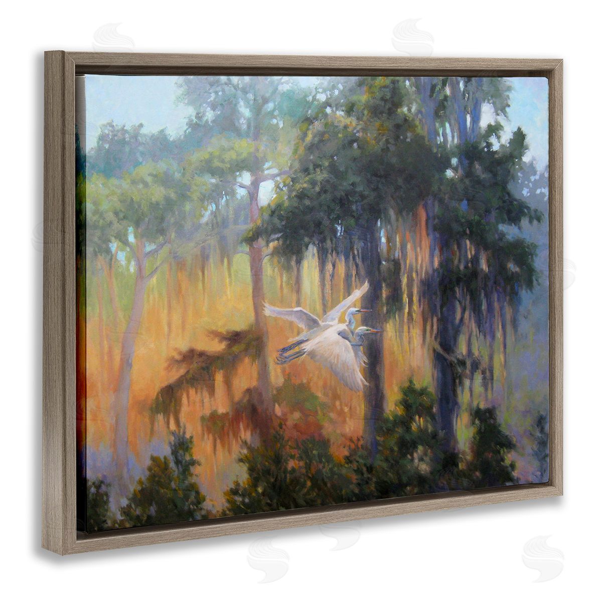 Sandy Nelson Flying Egrets in Forest