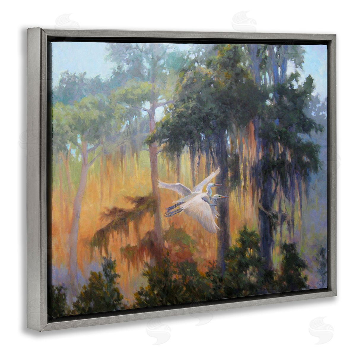 Sandy Nelson Flying Egrets in Forest