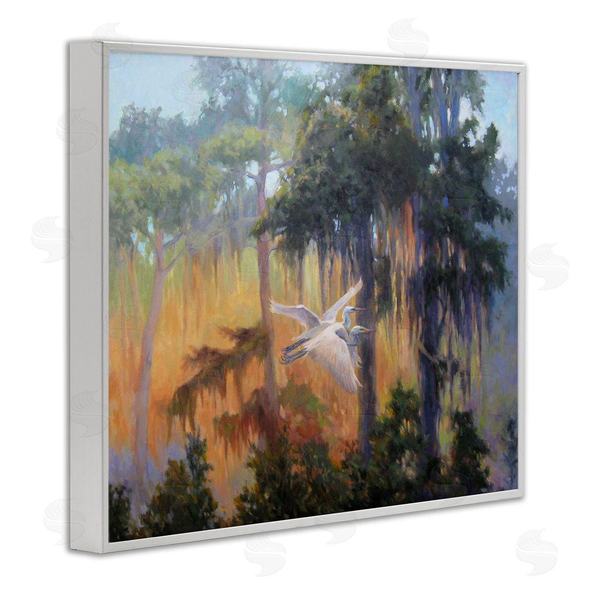 Sandy Nelson Flying Egrets in Forest