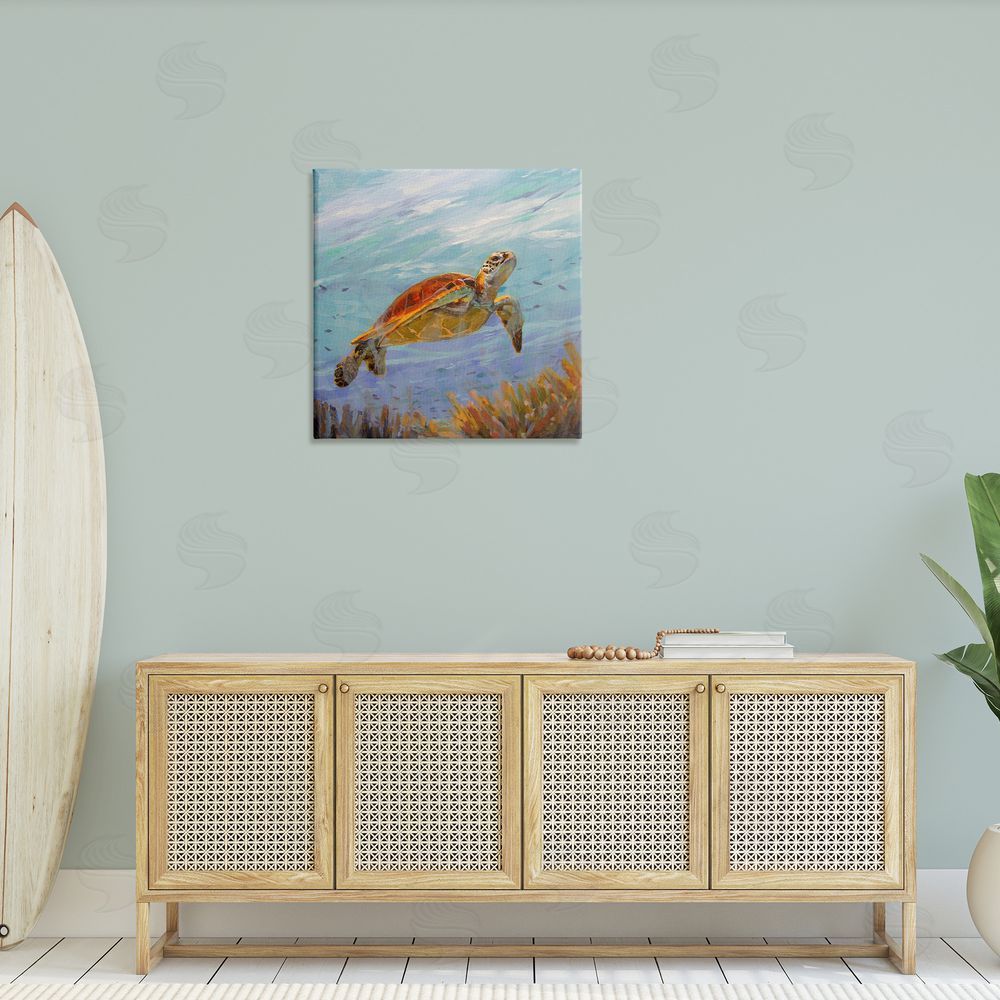 Sandy Nelson Turtle Among Coral Reef Canvas Wall Art in Room