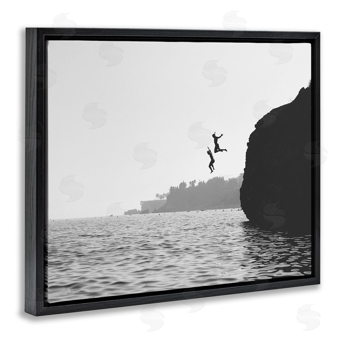 Diving Ocean Cliff Black Floating Frame Canvas Wall Art, Home Decor by Sisi and Seb