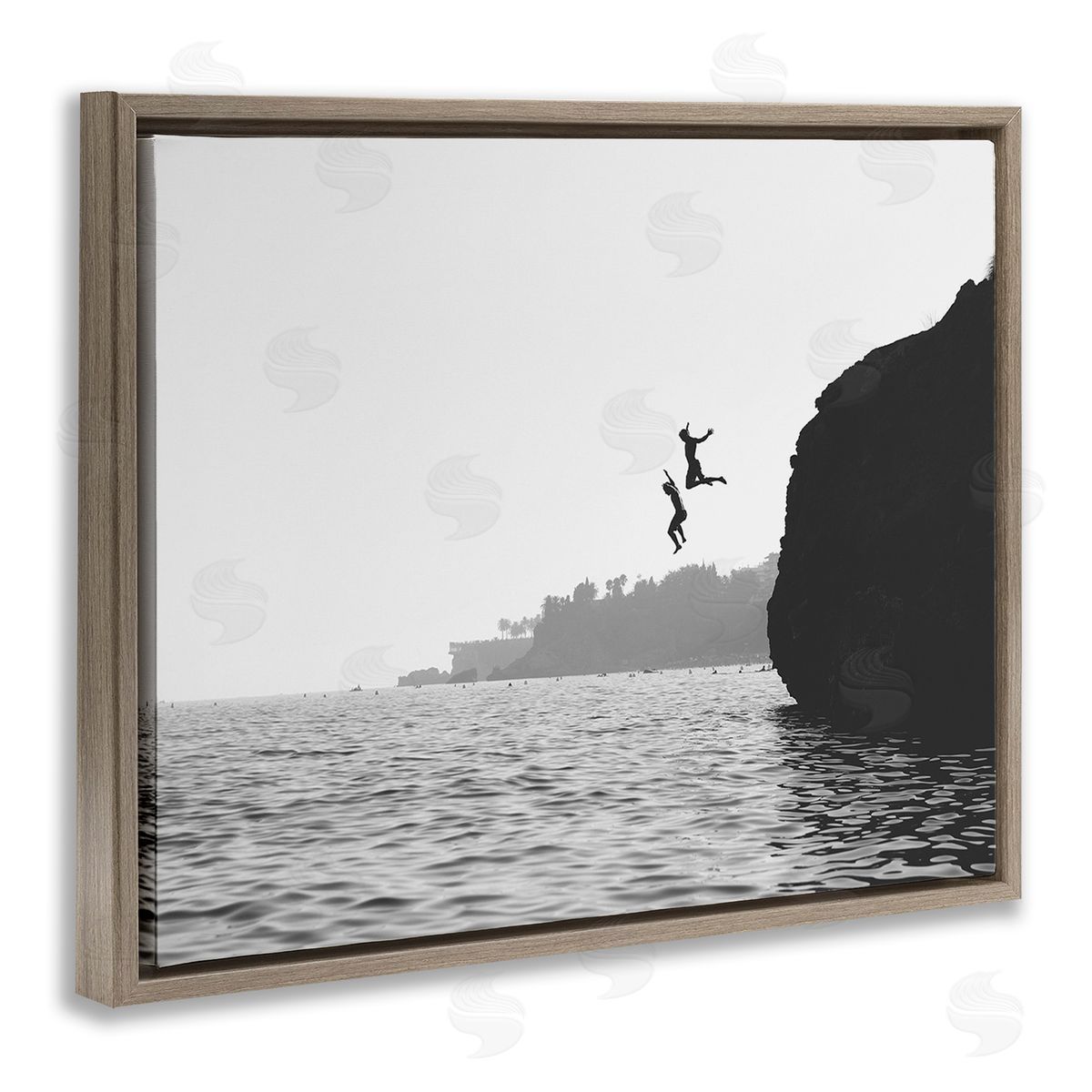 Diving Ocean Cliff Brown Floating Frame Canvas Wall Art, Home Decor by Sisi and Seb