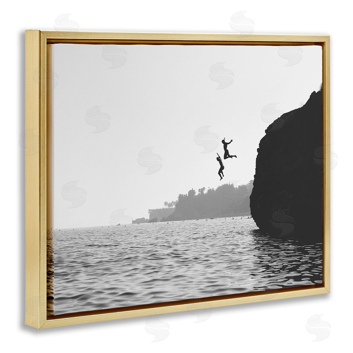 Diving Ocean Cliff Gold Floating Frame Canvas Wall Art, Home Decor by Sisi and Seb
