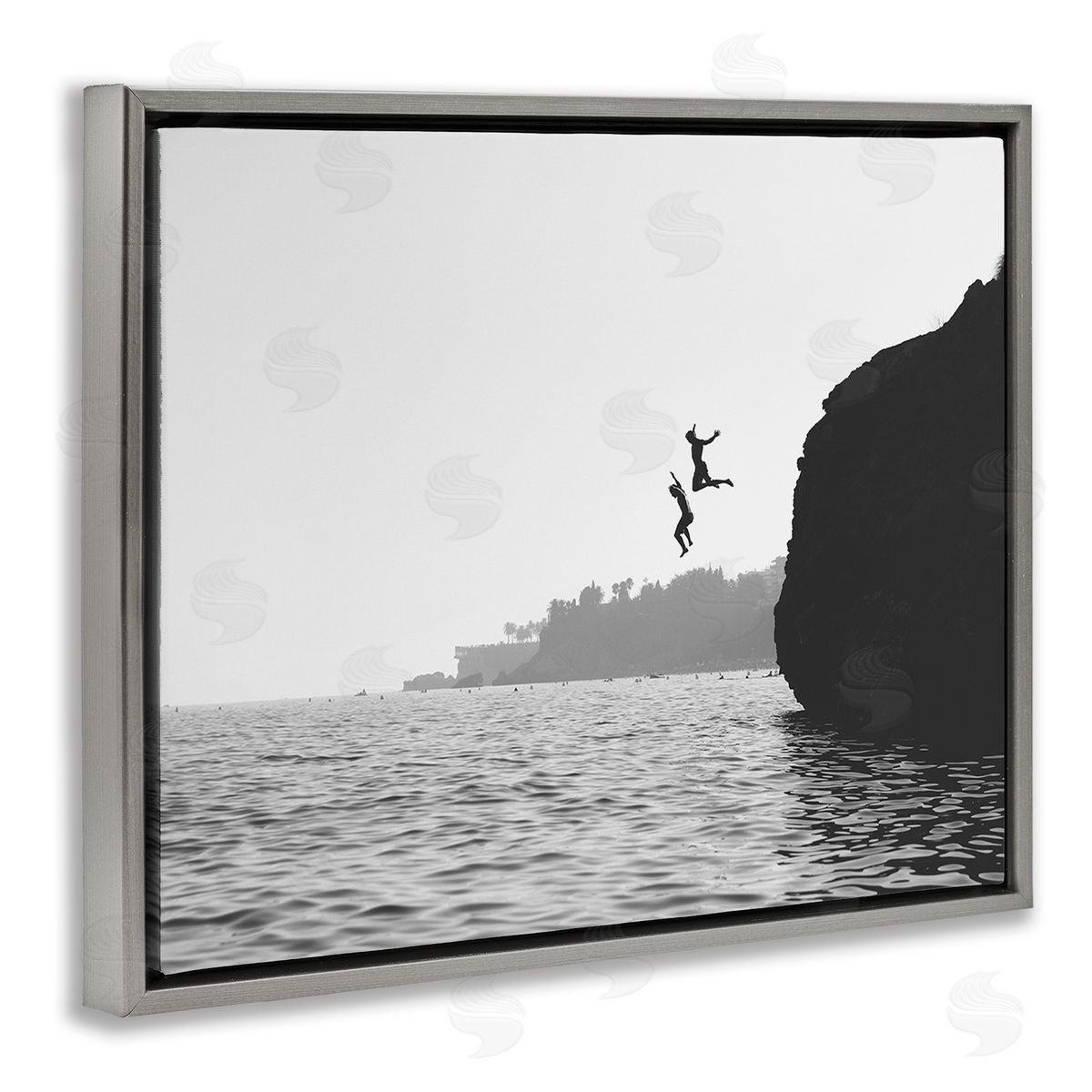 Diving Ocean Cliff Grey Floating Frame Canvas Wall Art, Home Decor by Sisi and Seb