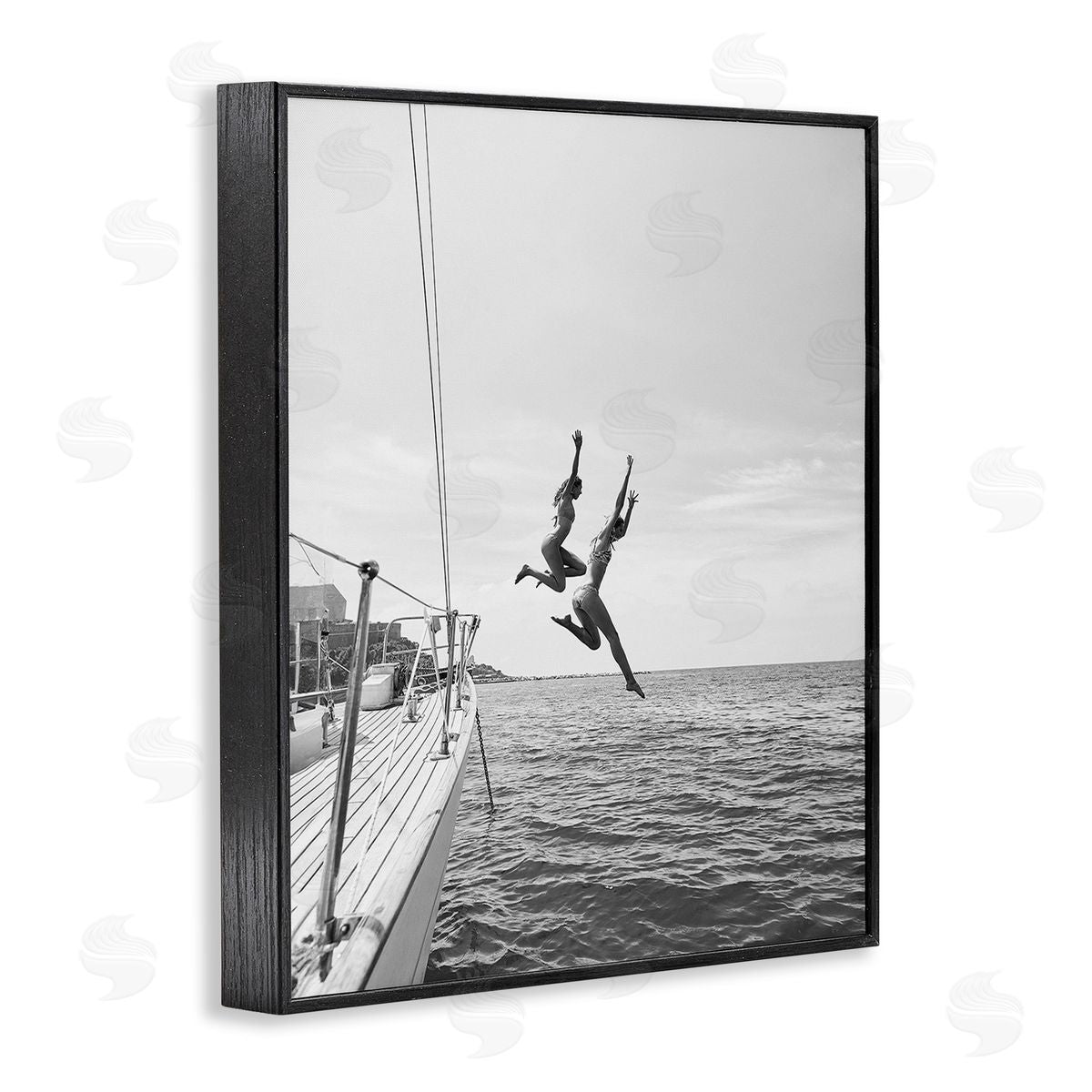 People Diving from Boat Black Frame Print Wall Art, Home Decor by Sisi and Seb
