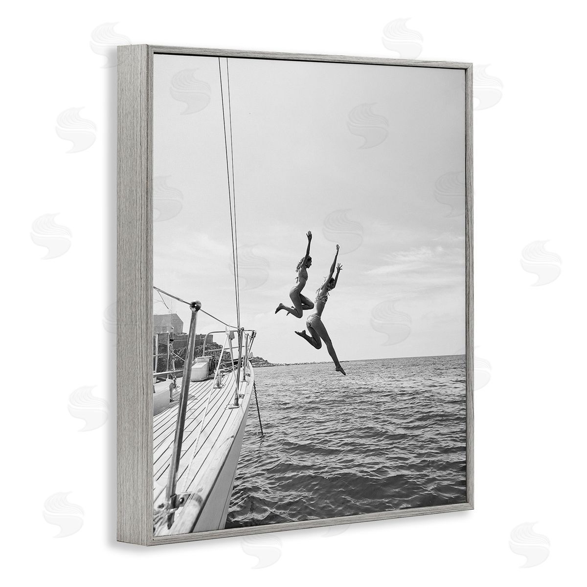 People Diving from Boat Grey Frame Print Wall Art, Home Decor by Sisi and Seb