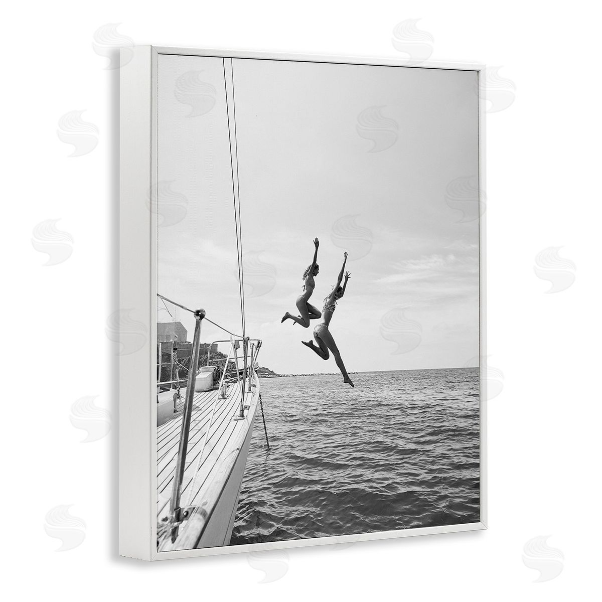 People Diving from Boat White Frame Print Wall Art, Home Decor by Sisi and Seb