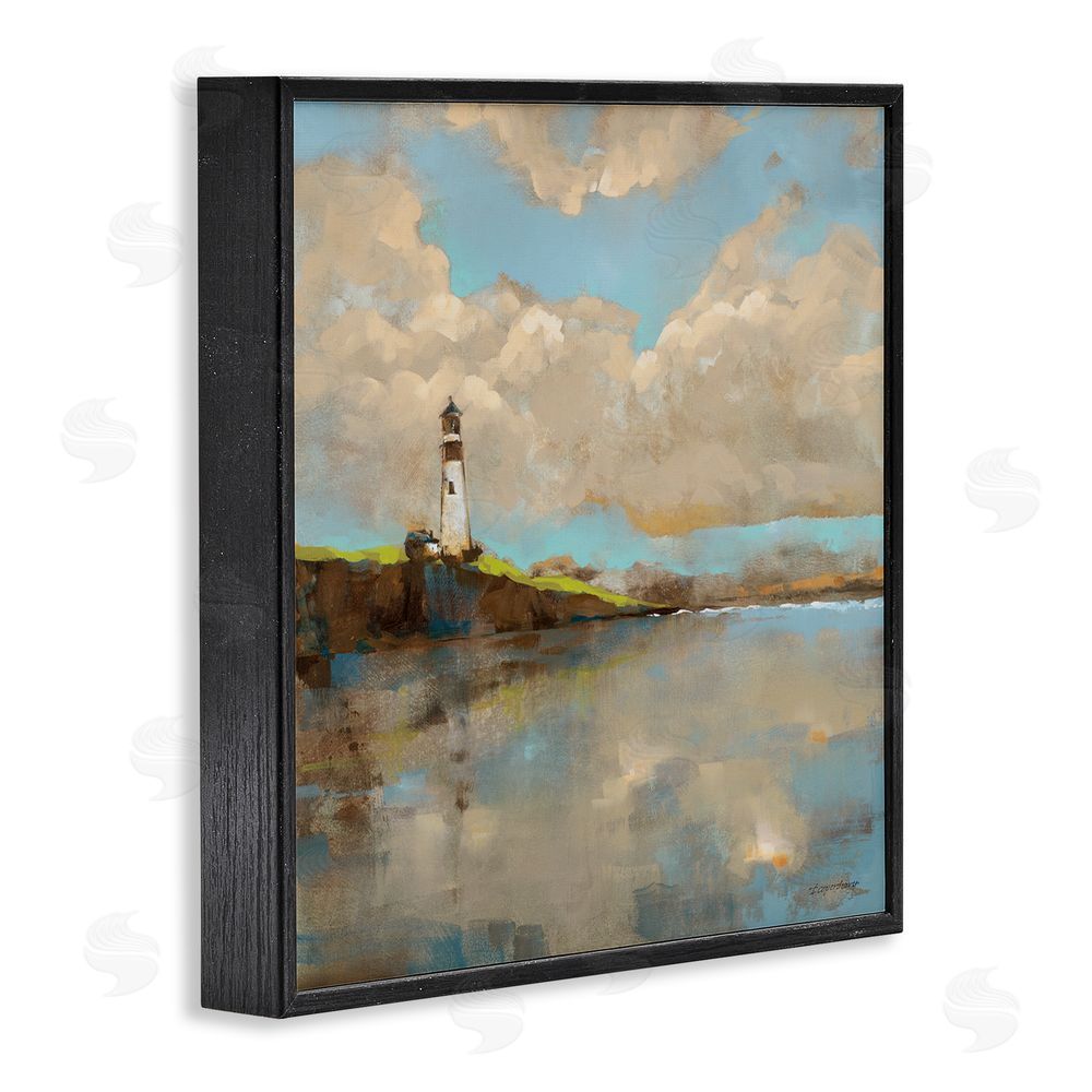 Trevor Copenhaver Lighthouse & Clouds Reflection Black Framed Glicee Wall Art Print
