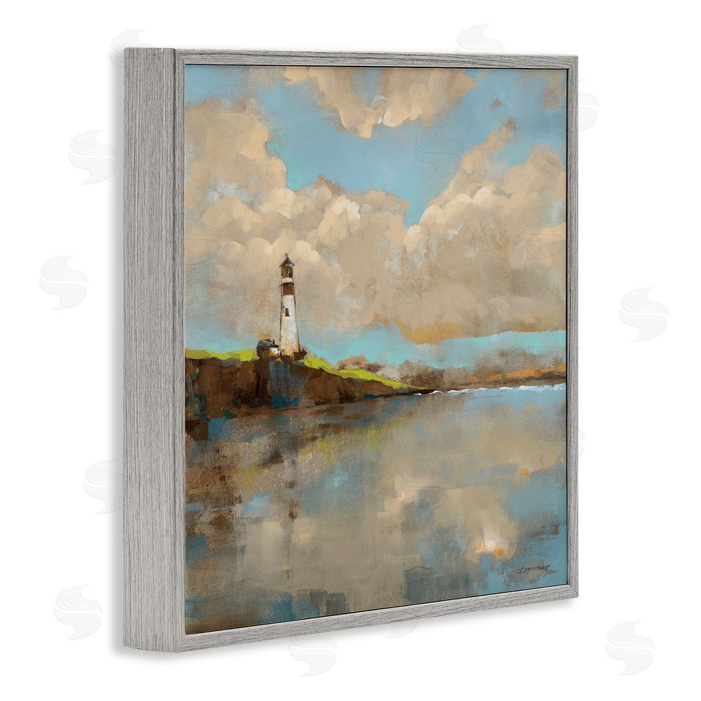 Trevor Copenhaver Lighthouse & Clouds Reflection Gray Framed Glicee Wall Art Print