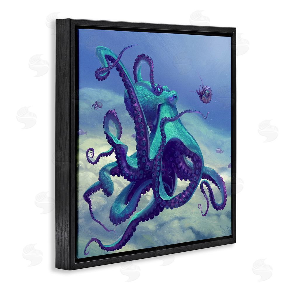 Vlad Mel Vivid Underwater Octopus Black Floating Frame Canvas Wall Art Print