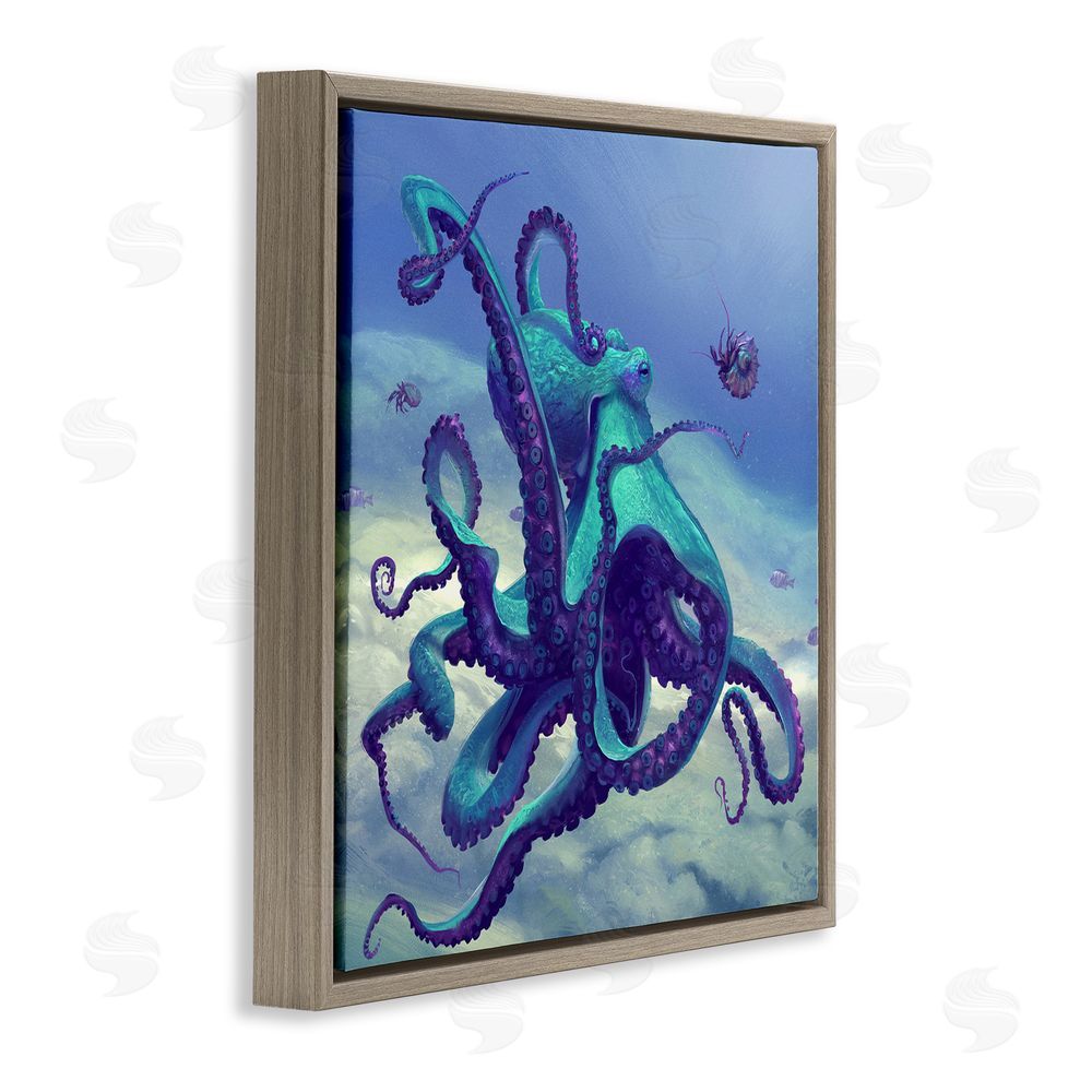 Vlad Mel Vivid Underwater Octopus Brown Floating Frame Canvas Wall Art Print