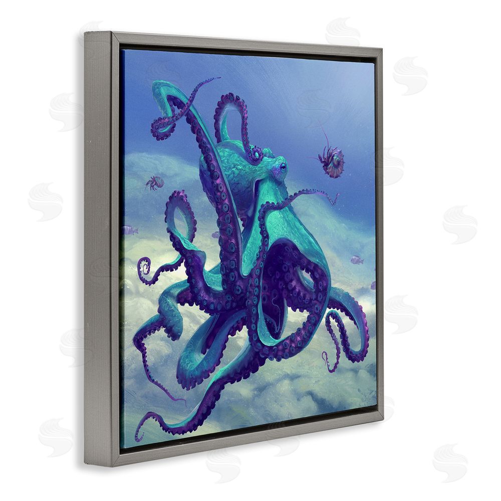 Vlad Mel Vivid Underwater Octopus Gray Floating Frame Canvas Wall Art Print