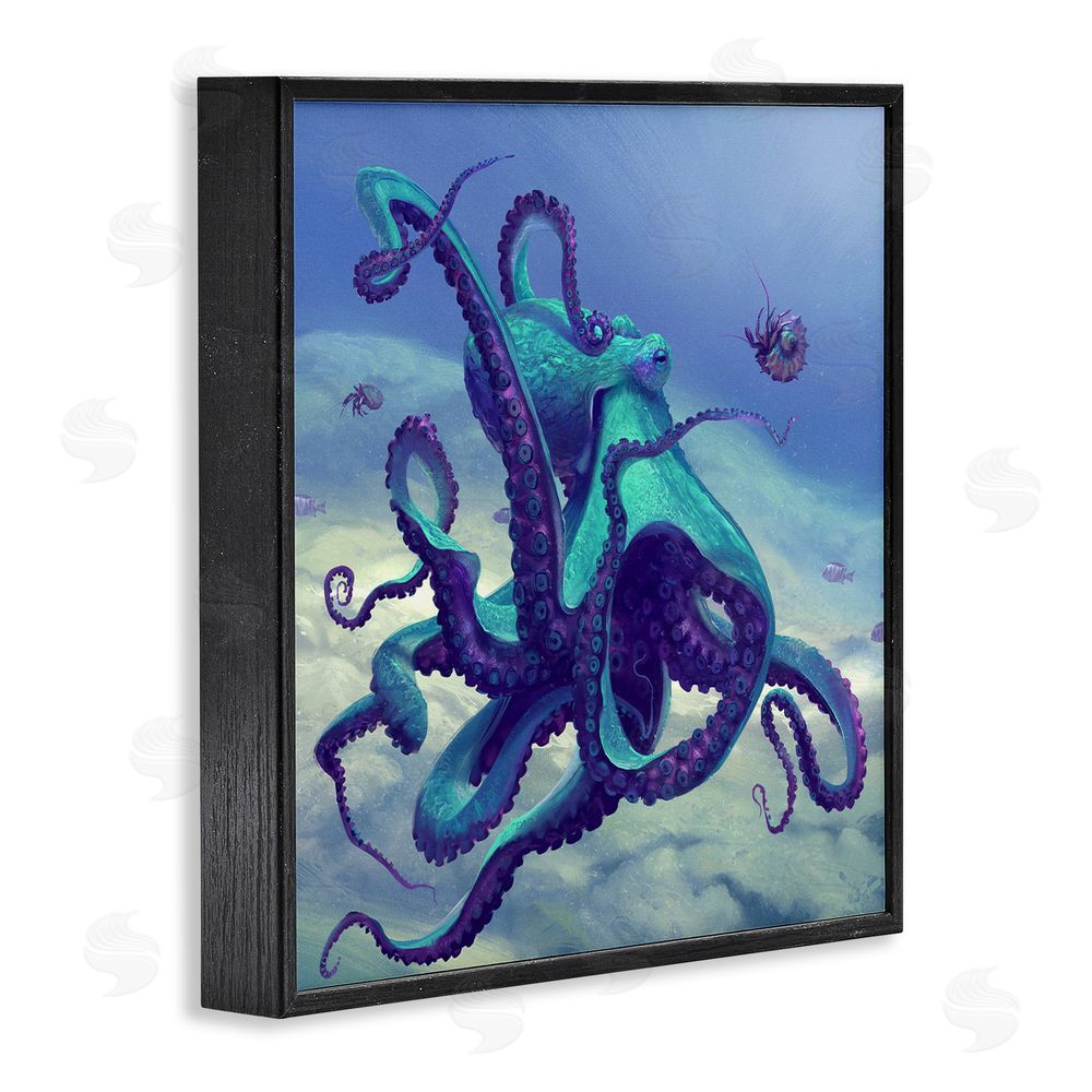 Vlad Mel Vivid Underwater Octopus Black Framed Glicee Wall Art Print