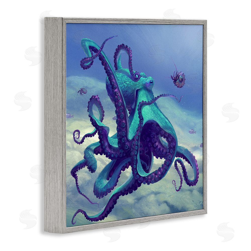 Vlad Mel Vivid Underwater Octopus Gray Framed Glicee Wall Art Print