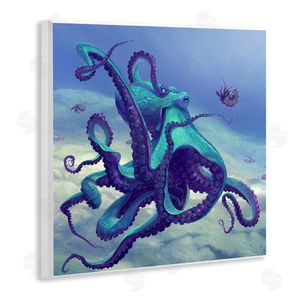 Vlad Mel Vivid Underwater Octopus Wooden Wall Plaque Art Print