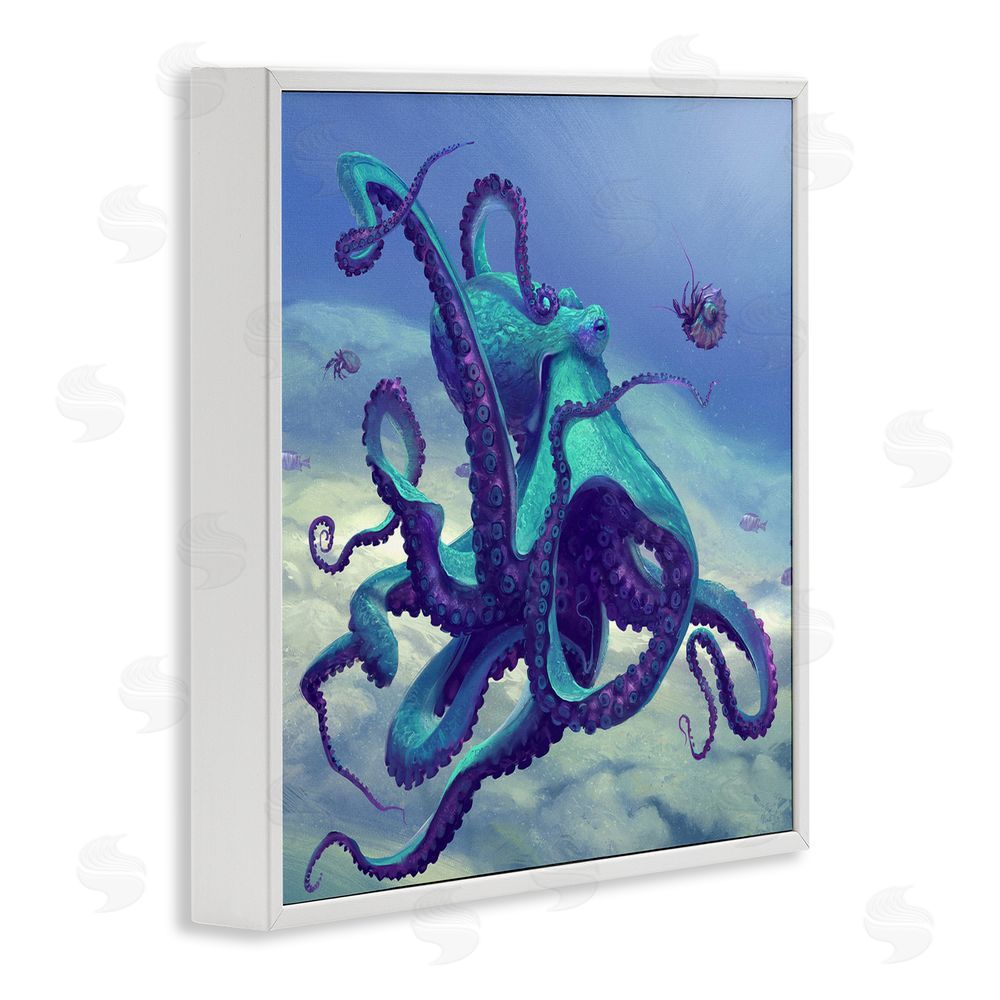 Vlad Mel Vivid Underwater Octopus White Framed Glicee Wall Art Print