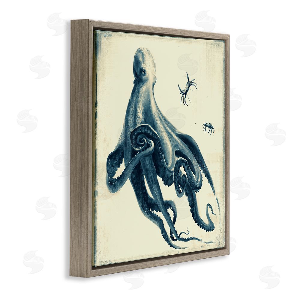 Vlad Mel Octopus & Sea Critters Brown Floating Frame Canvas Wall Art Print