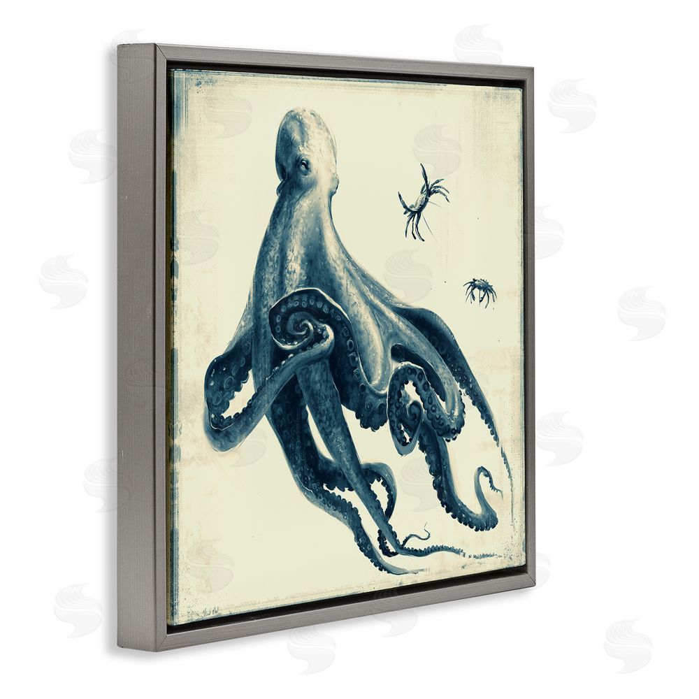 Vlad Mel Octopus & Sea Critters Gray Floating Frame Canvas Wall Art Print